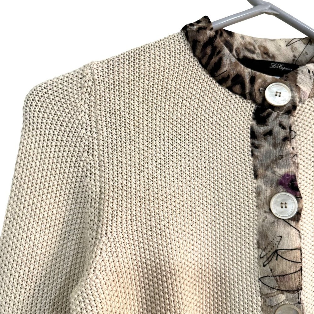 Vintage Les Copains Italy Women's Cream Knit Cardigan Silk Trim 90s Size IT 42 - Picture 2 of 8